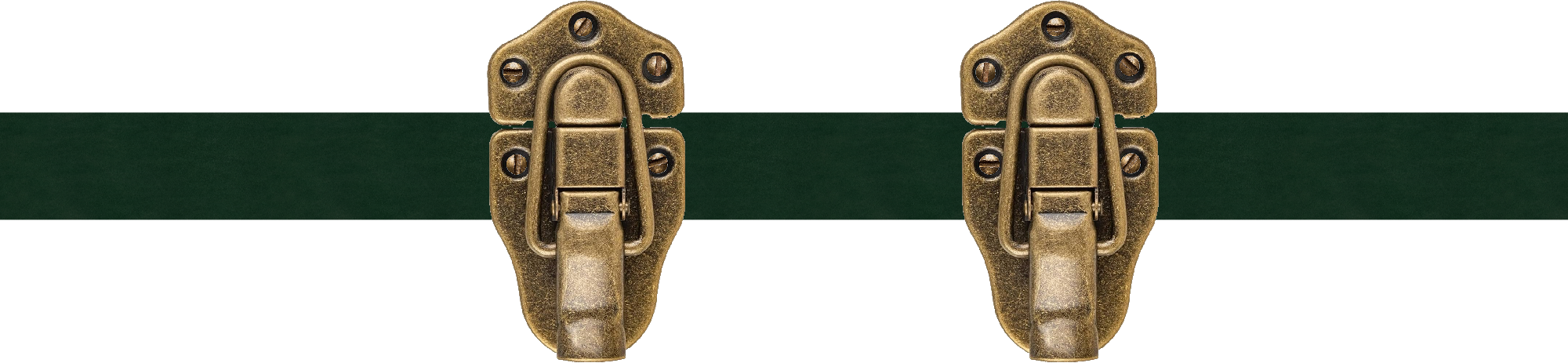 Two brass latches and a strip of green cloth